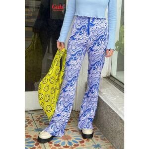 New Urban Outfitters Hosbjerg Adele Printed Flare Pant $208 LARGE  Purple Liquid